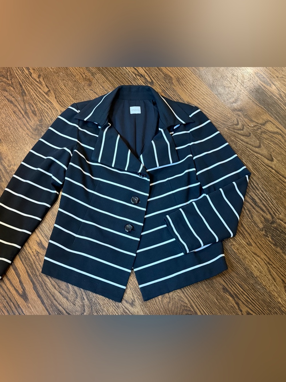 Chico's Black & White Striped Women's Blazer Jacket